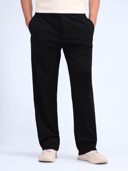 Flying Machine - Black Solid Straight Knitted Trousers