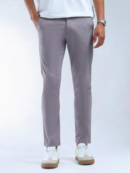 Flying Machine - Purple Mid Rise Slash Slim Fit Trousers