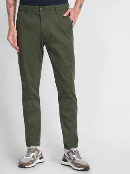 Flying Machine - Green Mid Rise Slim Trousers