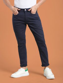 Flying Machine - Blue Mid Rise Solid Slim Twill Trousers