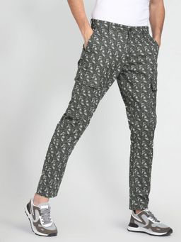 Flying Machine - Grey Abstract Print Twill Cargo Trousers