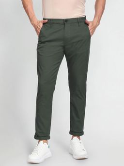 Flying Machine - Green Solid Tapered Fit F-Lite Trousers