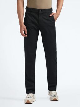 Flying Machine - Black Mid Rise Slash Slim Tapered Fit Chinos