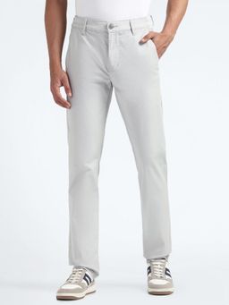 Flying Machine - Grey Mid Rise Slash Slim Tapered Fit Chinos