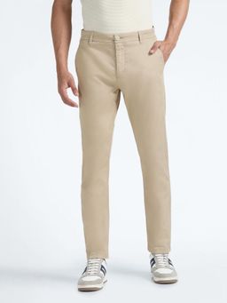 Flying Machine - Beige Slash Slim Tapered Fit Twill Chinos