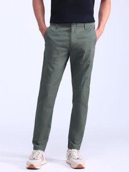 Flying Machine - Green Slash Slim Straight Trousers