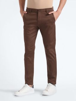 Flying Machine - Brown Slash Straight Solid Trousers