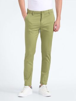 Flying Machine - Green Slash Straight Solid Trousers