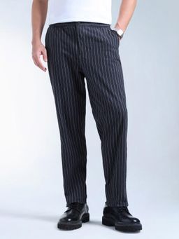 Flying Machine - Black Striped Straight Fit Trousers