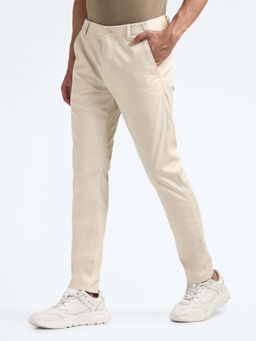 Flying Machine - Beige Mid Rise Slash Slim Tapered Fit Chinos