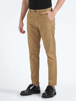 Flying Machine - Brown Tapered Solid Twill Trousers