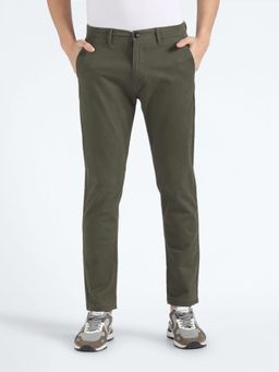 Flying Machine - Green Tapered Solid Twill Trousers