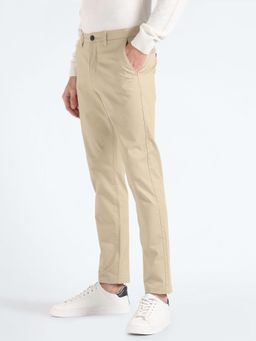 Flying Machine - Beige Slash Slim Tapered Fit Twill Trousers