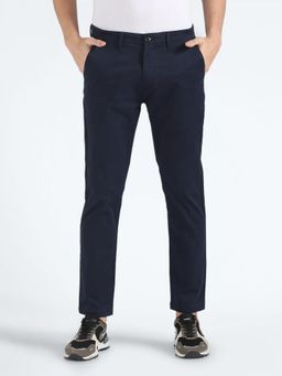 Flying Machine - Blue Tapered Solid Twill Trousers