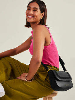 Accessorize London - Women'S Black Suedette Flap Sling Bag