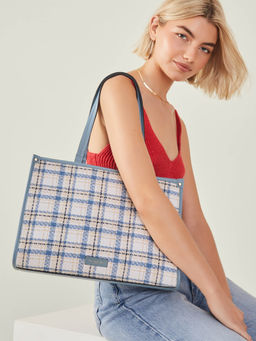 Accessorize London - Women'S Blue Textile Check Tote Bag