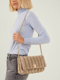 Accessorize London - Women'S Cream Faux Fur Sling Bag