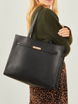 Accessorize London - Women'S Black Metal Twist-Lock Tote Bag