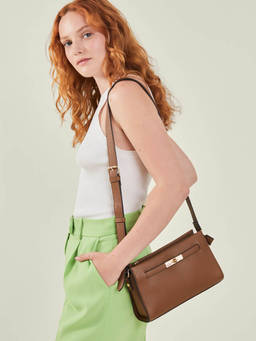 Accessorize London - Women'S Brown Metal Twist-Lock Sling Bag