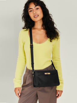 Accessorize London - Women'S Black Metal Twist-Lock Sling Bag