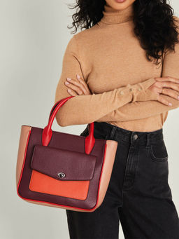 Accessorize London - Women'S Maroon Colour Block Handheld Bag