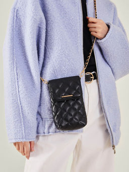 Accessorize London - Women'S Black Quilted Phone Bag
