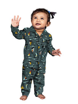 Snugkins - Baby Little Sailors Dark Green Printed Pyjama Suit (Set of 2)
