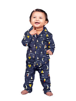 Snugkins - Baby Little Sailors Blue Printed Pyjama Suit (Set of 2)