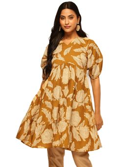 Vbuyz - Women Mustard Floral Printed Alia Cut Cotton Tunic