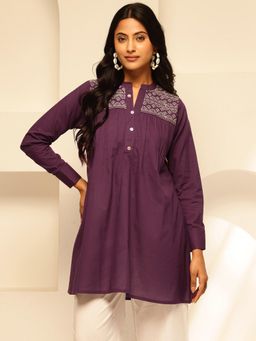 Vbuyz - Women Purple Solid Fit and Flare Cotton Tunic