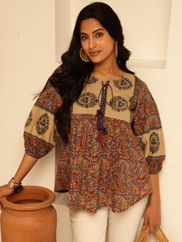 Vbuyz - Women Red Floral Printed Fit and Flare Cotton Tunic