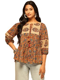 Vbuyz - Women Blue Floral Printed Fit and Flare Cotton Tunic