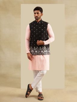 SOJANYA - Cotton Pink Kurta with Pyjama and Nehru Jacket (Set of 3)