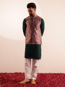 SOJANYA - Cotton Green Kurta with Pyjama and Nehru Jacket (Set of 3)
