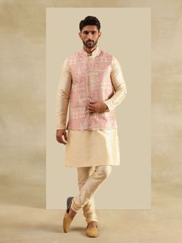 SOJANYA - Silk Blend Yellow Kurta with Pyjama and Nehru Jacket (Set of 3)
