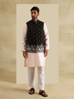 SOJANYA - Silk Blend Pink Kurta with Pyjama and Nehru Jacket (Set of 3)