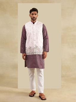 SOJANYA - Silk Blend Purple Kurta with Pyjama and Nehru Jacket (Set of 3)