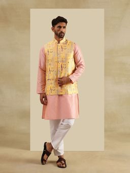 SOJANYA - Silk Blend Pink Kurta with Pyjama and Nehru Jacket (Set of 3)