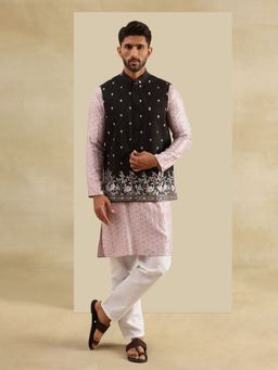 SOJANYA - Cotton Rayon Pink Kurta with Pyjama and Nehru Jacket (Set of 3)