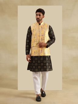 SOJANYA - Silk Blend Black Kurta with Pyjama and Nehru Jacket (Set of 3)