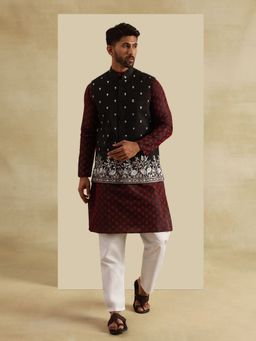SOJANYA - Jacquard Silk Kurta with Pyjama and Nehru Jacket (Set of 3)