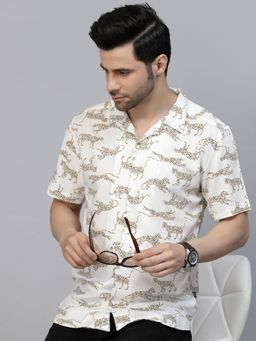 RIGO - Men White Cheetah Printed Rayon Shirt