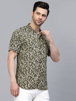 RIGO - Men Green Cheetah Printed Rayon Shirt
