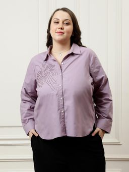 AAREIN - Women Lavender Cotton Embellished Shirt