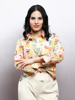 AAREIN - Women Beige Front Twisted Shirt