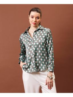 AAREIN - Women Off White-Green Satin Shirt