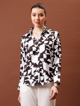 AAREIN - Women Black-White Satin Shirt
