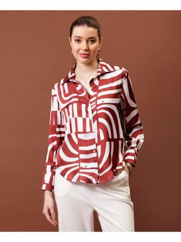 AAREIN - Women Brown-White Satin Shirt
