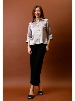 AAREIN - Women Silver Grey Satin Formal Shirt