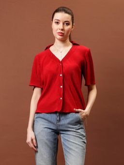 AAREIN - Women Red Pleated Shirt
